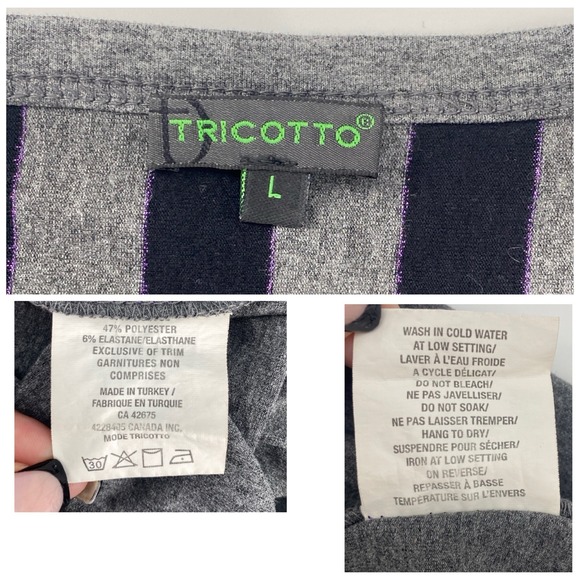 TRICOTTO Midi Shirt Dress Y2K Goth Artistic Face Circles Stripes Layered Size Lg - Picture 7 of 7